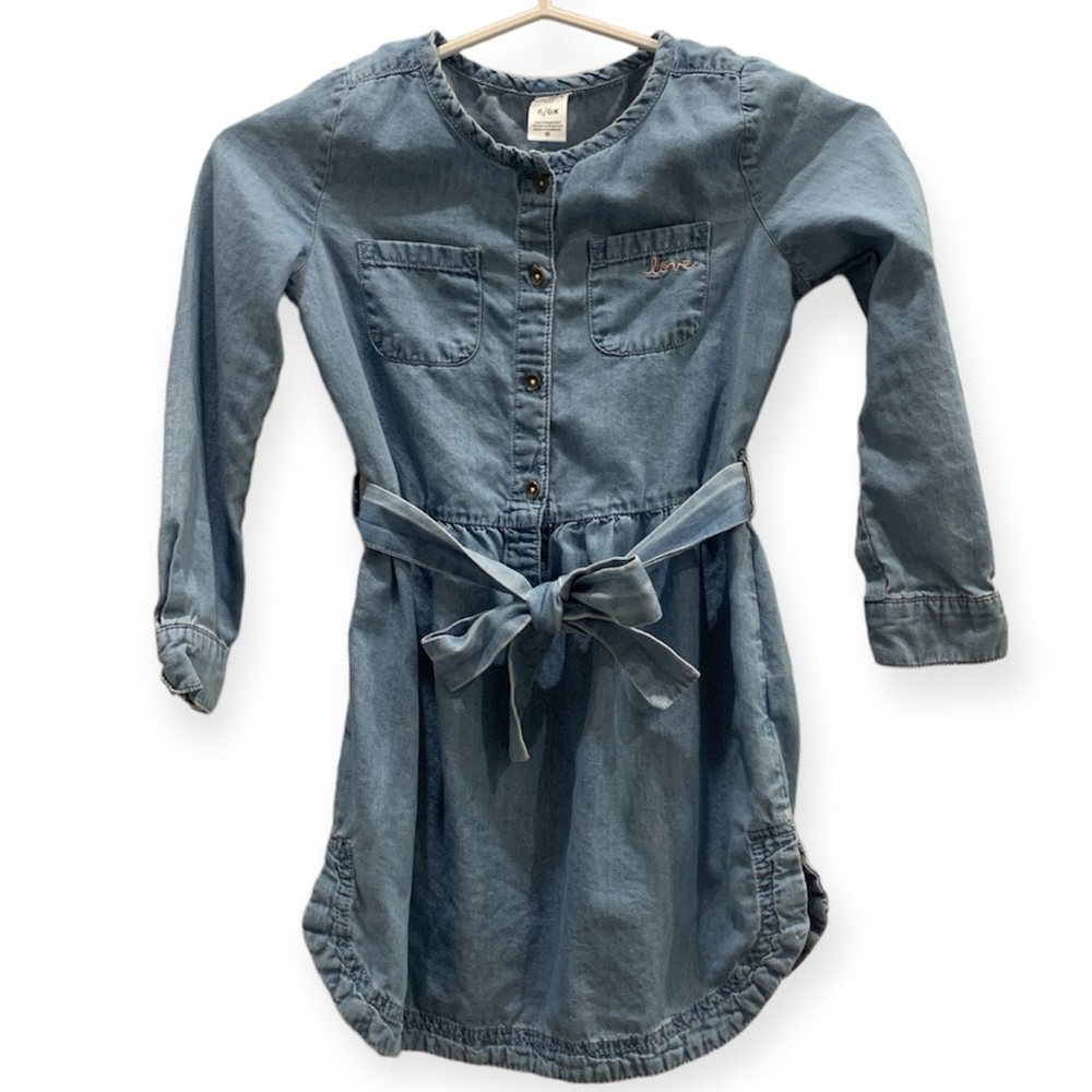 Carter’s Kid, denim look dress with tie around the waist, size 6/6x, 64% cotton